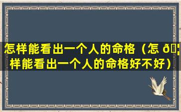 怎样能看出一个人的命格（怎 🦈 样能看出一个人的命格好不好）